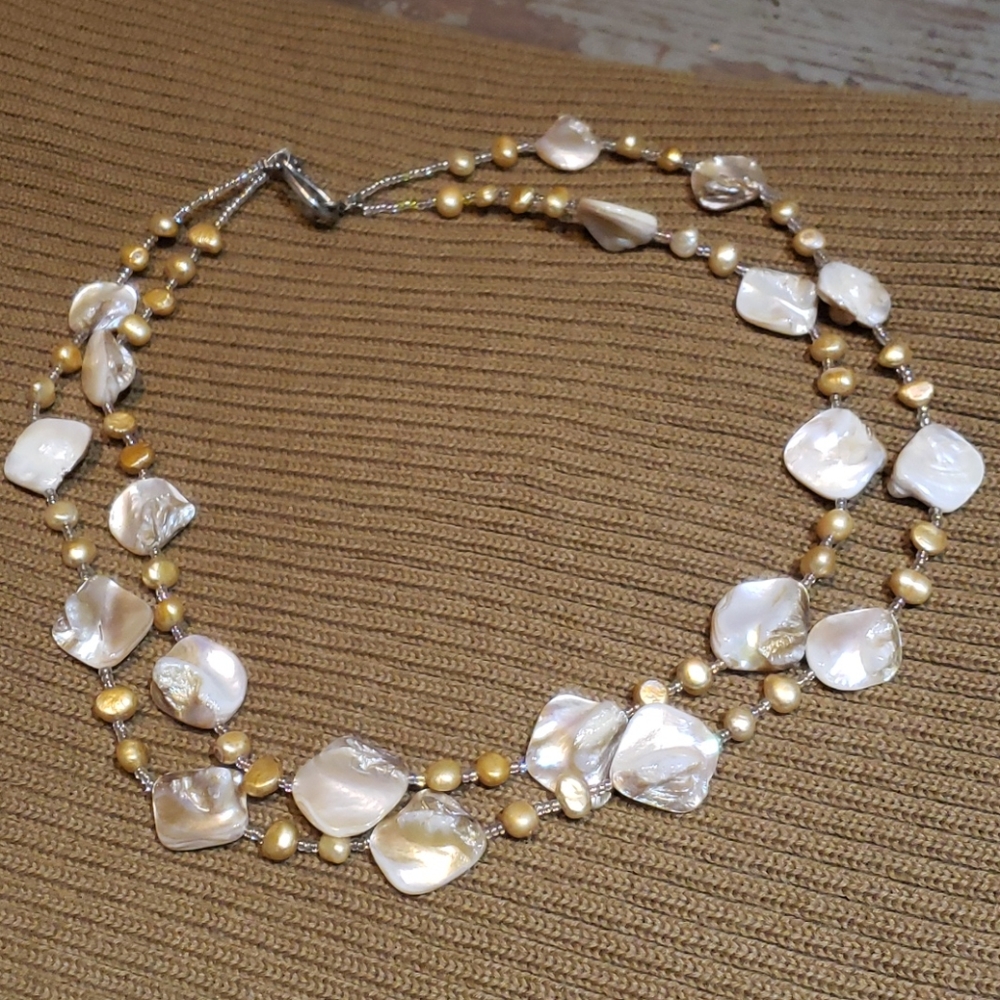 Handmade Natural pearls double necklace